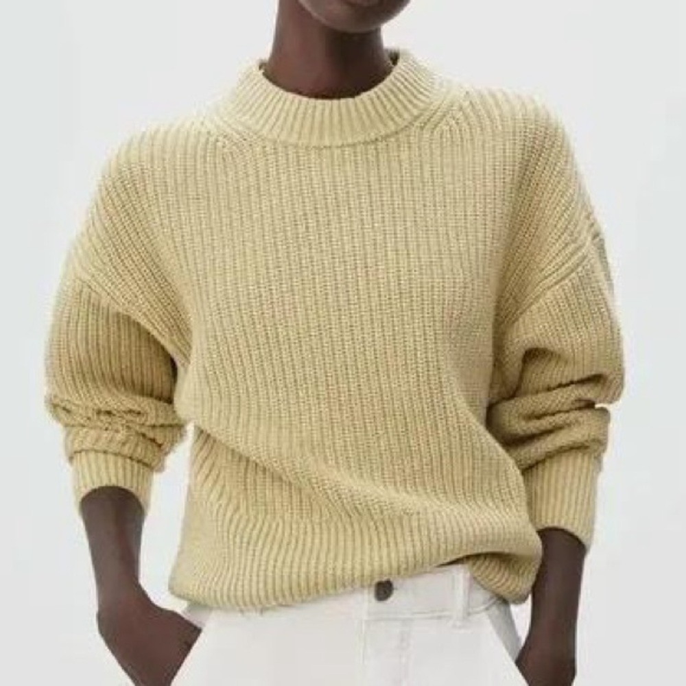 Everlane organic cotton puff sleeve sweater in light green small